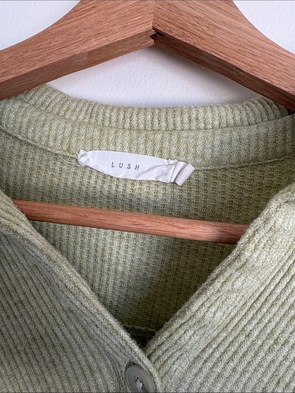 Light Olive Button-Up Ribbed Collared Sweater - Picture 5 of 6